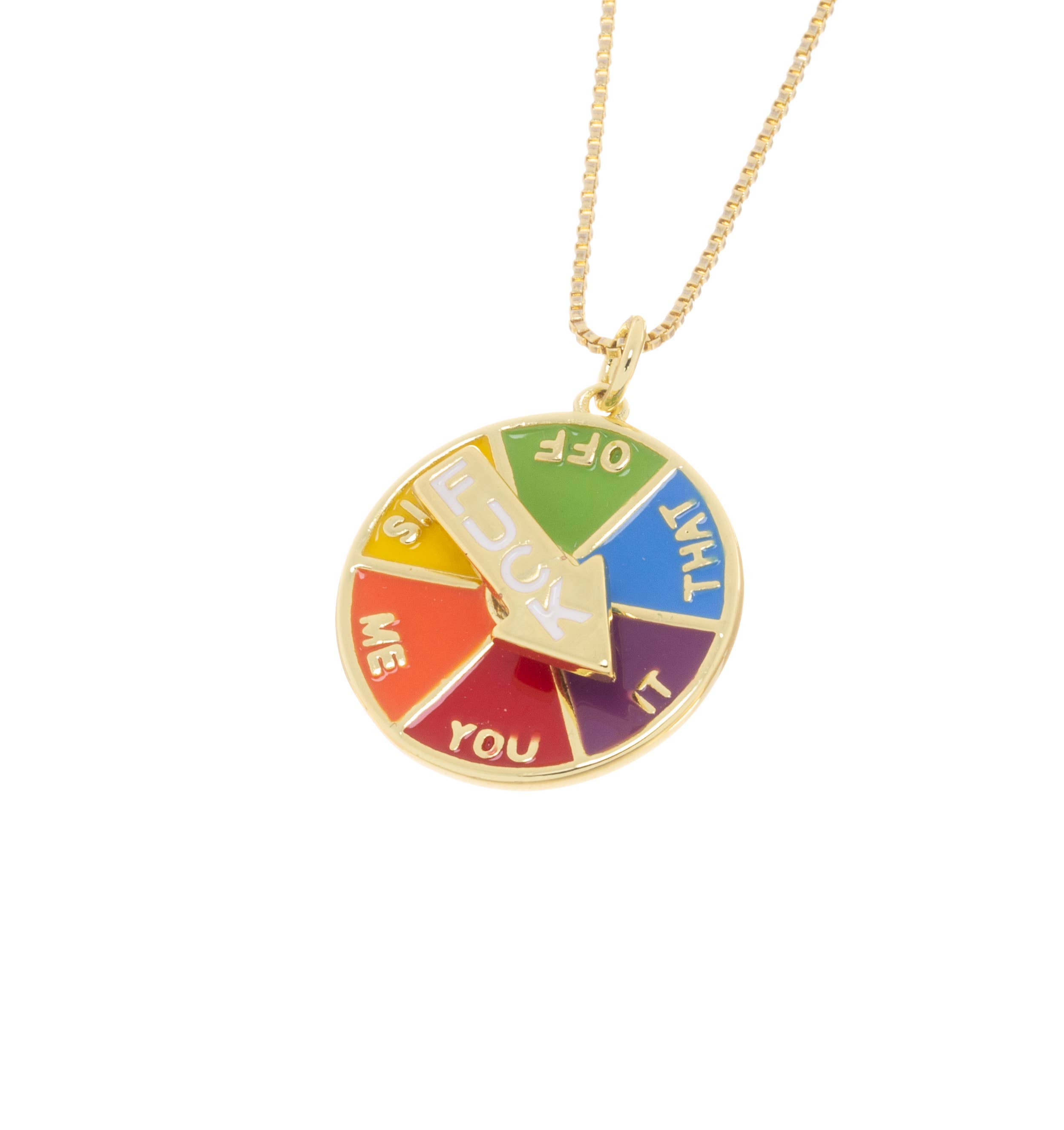 Gold Fcuk Charm Necklace With Spinning Arrow