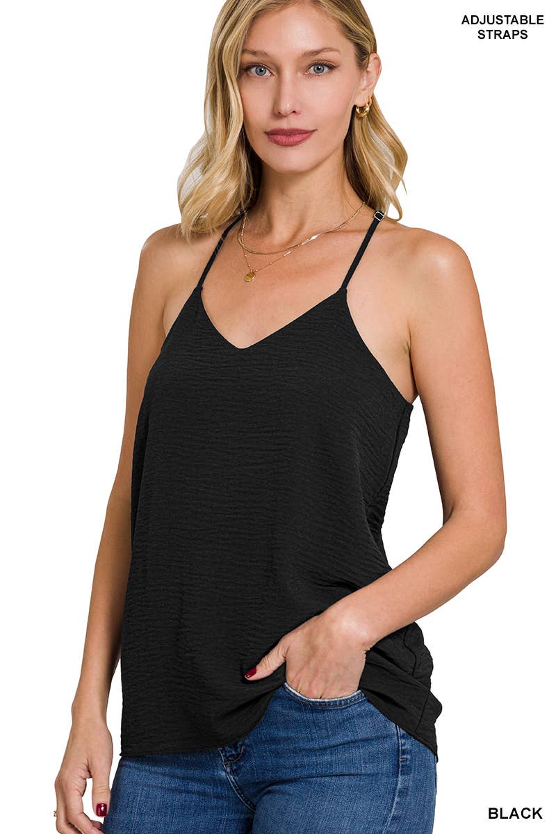 ADJUSTABLE STRAP V-NECK CAMI: BLACK, L