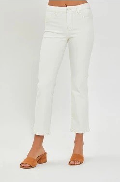 Cream Mid Rise Crop Straight Pant