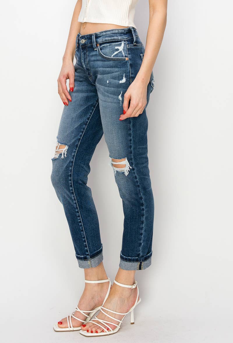 MID RISE BOYFRIEND JEANS: DARK, 11