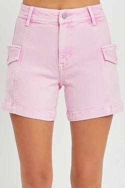 High Rise Cargo Shorts - Acid Pink