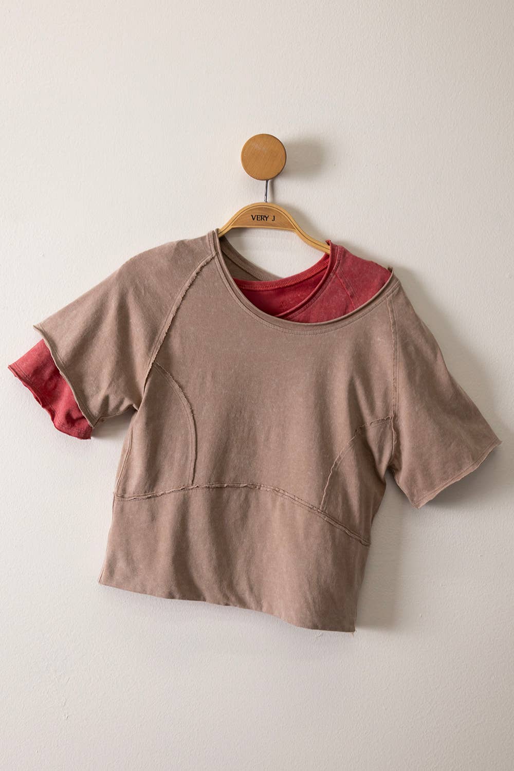 Mineral Washed Knit Fitted Casual Crop Top: H GRAY