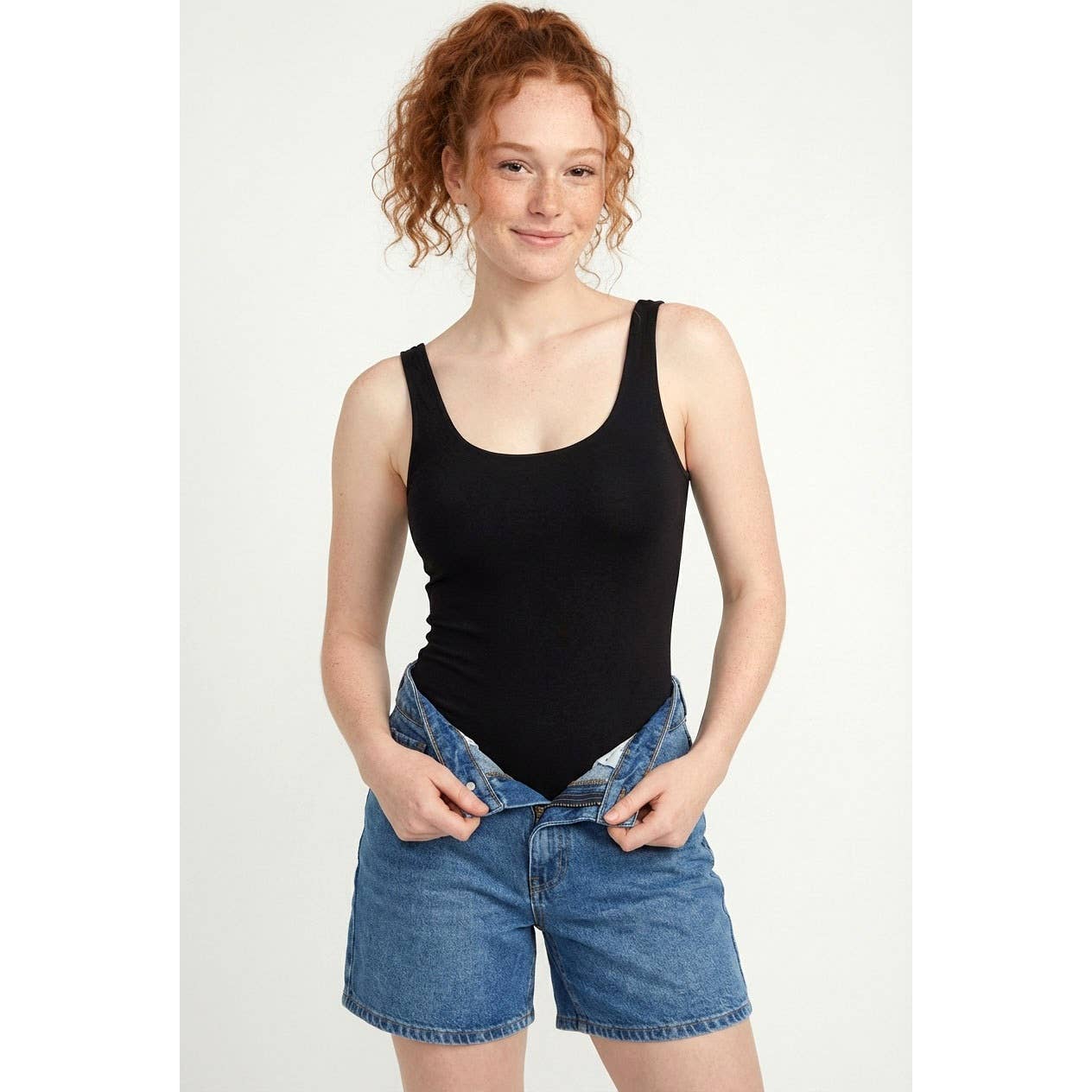 Scoop Neck Tank Bodysuit: BLACK