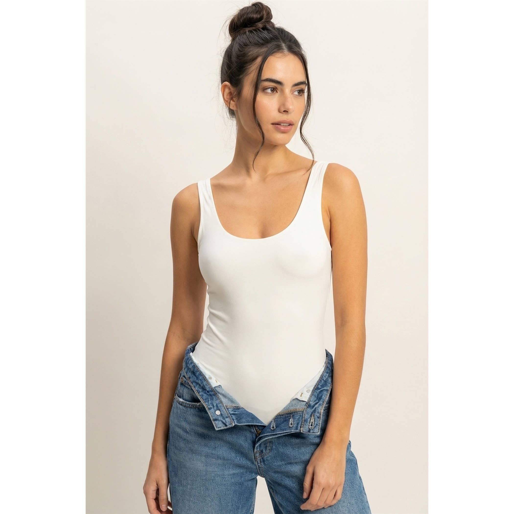 Scoop Neck Tank Bodysuit: GREEN