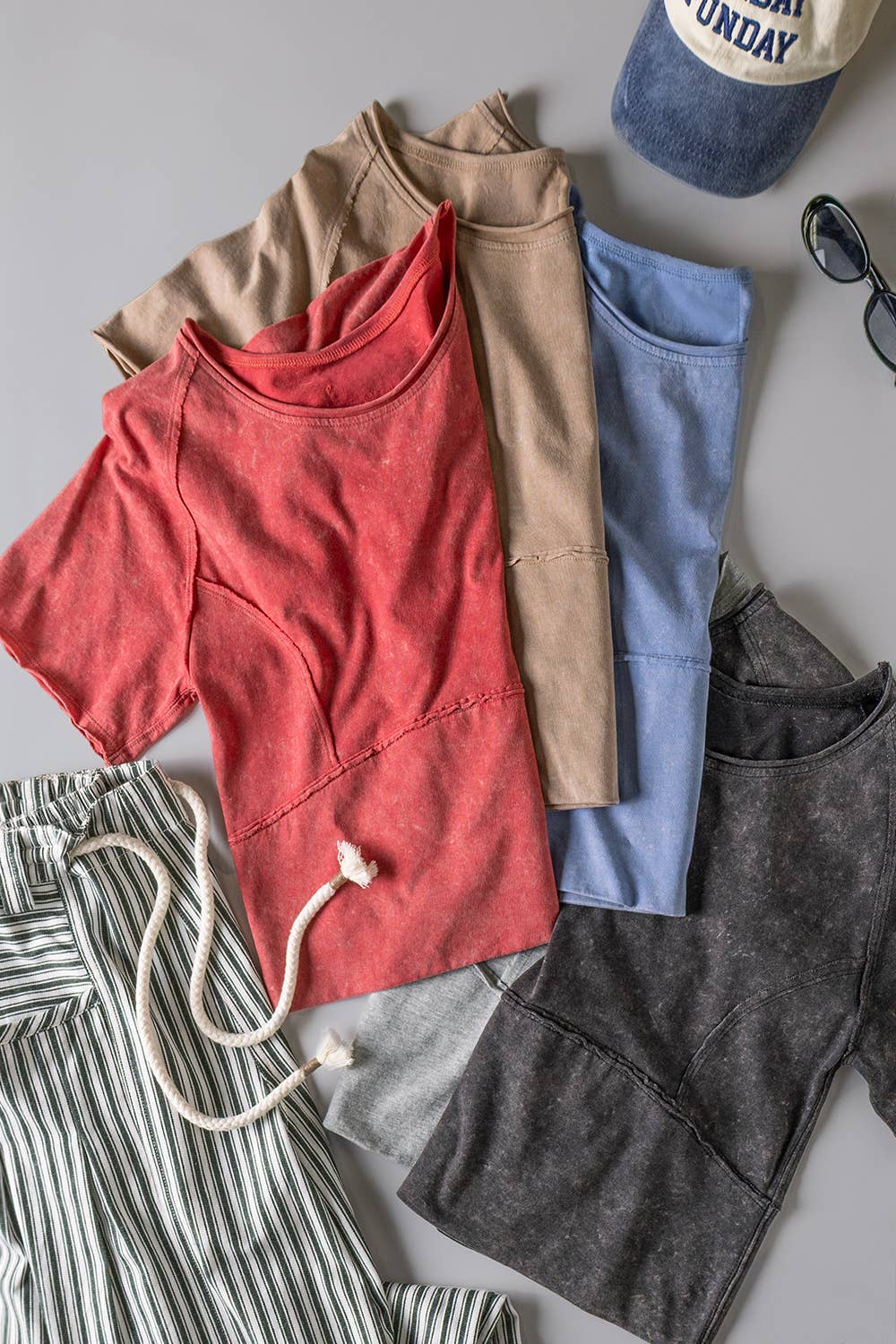 Mineral Washed Knit Fitted Casual Crop Top: H GRAY