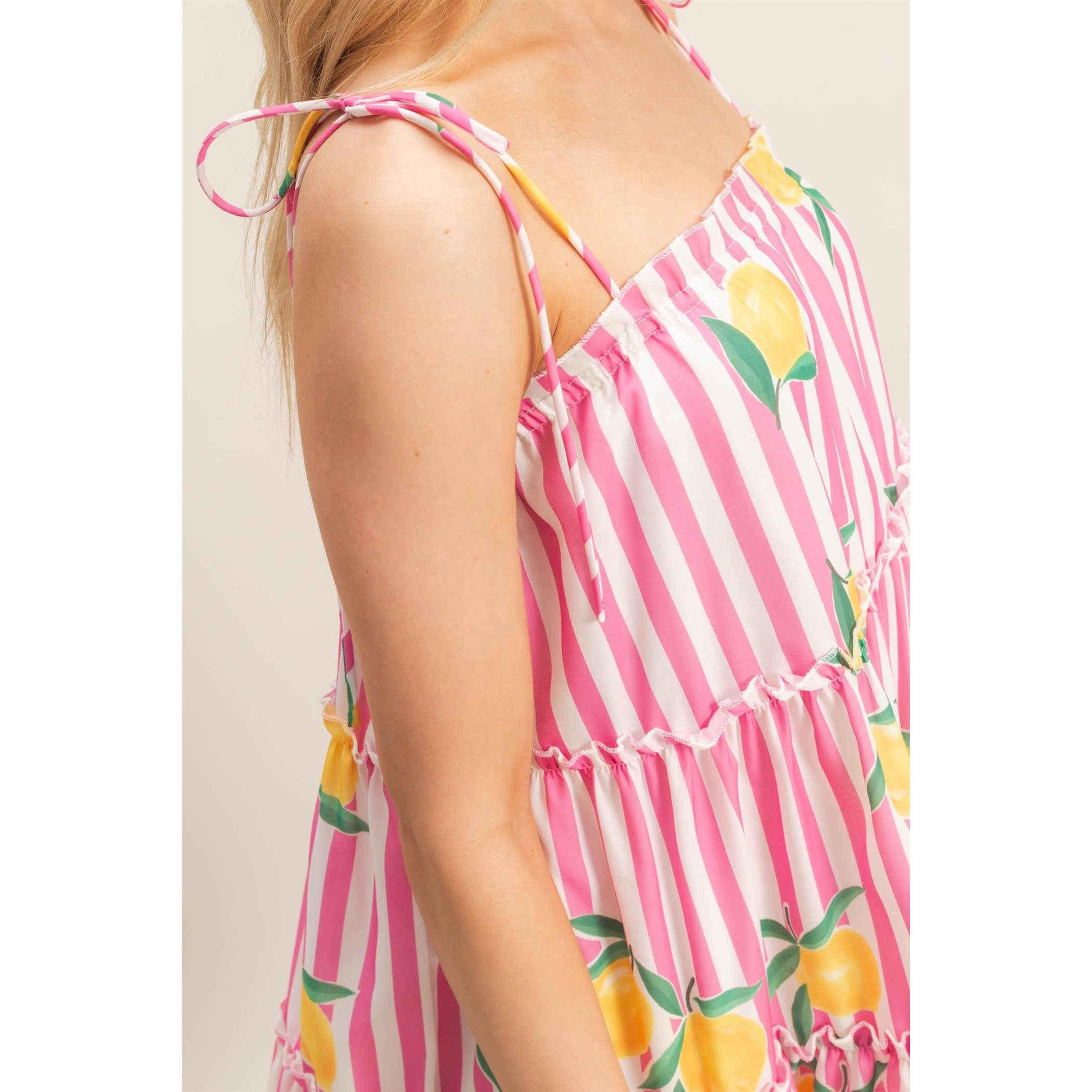 Striped Tiered Mini Dress: PINK