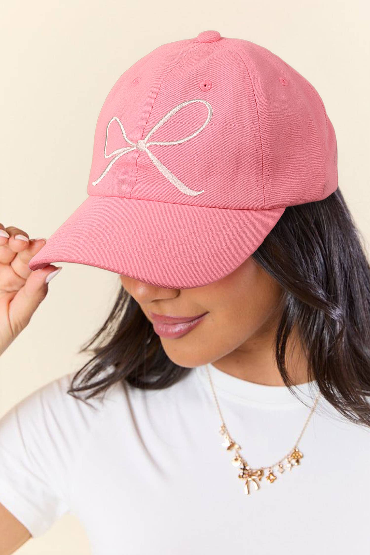 Bow Embroidered Baseball Cap Gifts: Pink, ONE SIZE