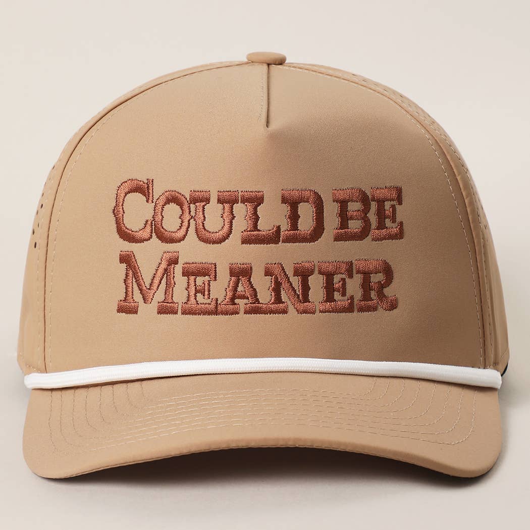 COULD BE MEANER Premium Materials Rope Strap Trucker Hat: SAND/BROWN, One Size