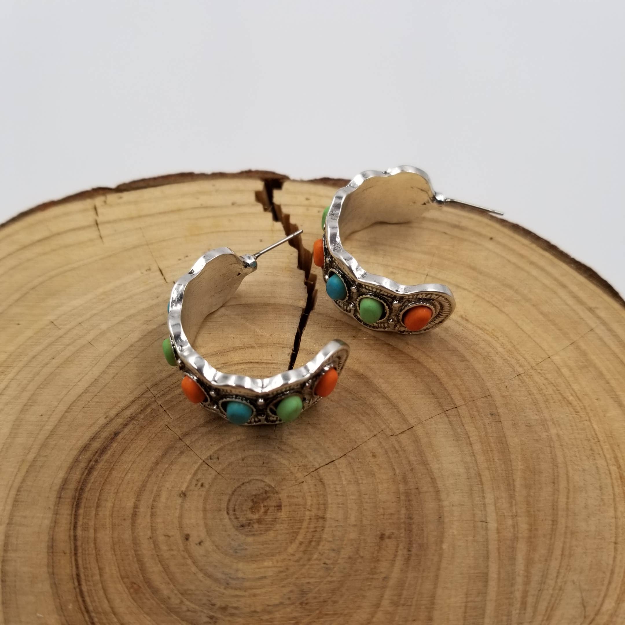 Boho Turquoise C-Shaped Earrings: Mix Color