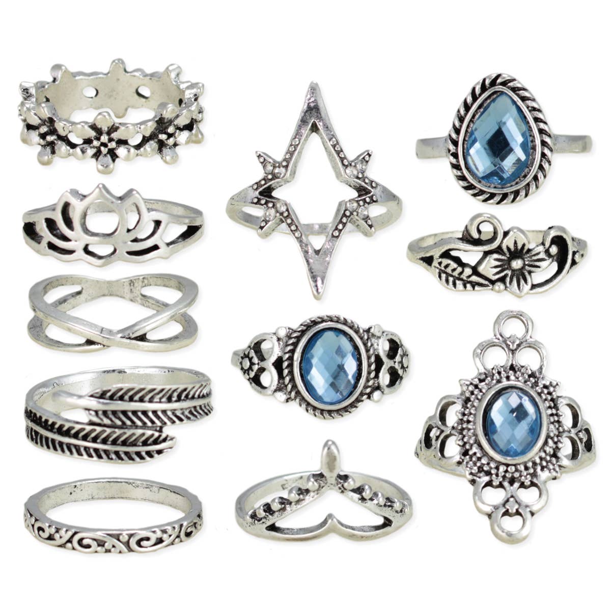 Silver Blue Crystal Vintage Rings: Variety