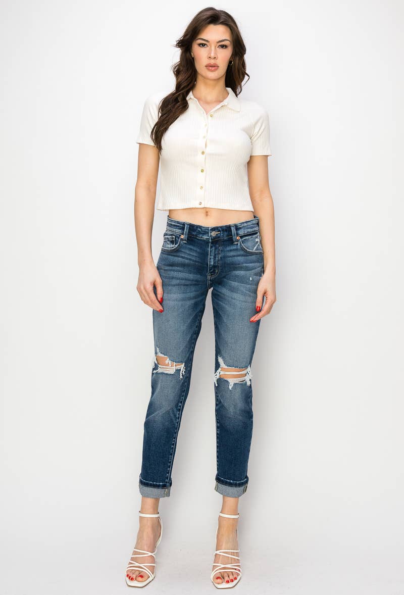 MID RISE BOYFRIEND JEANS: DARK, 11