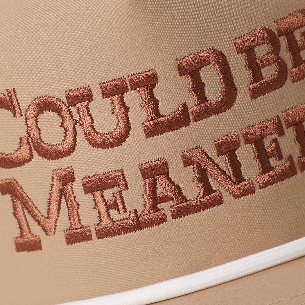 COULD BE MEANER Premium Materials Rope Strap Trucker Hat: SAND/BROWN, One Size