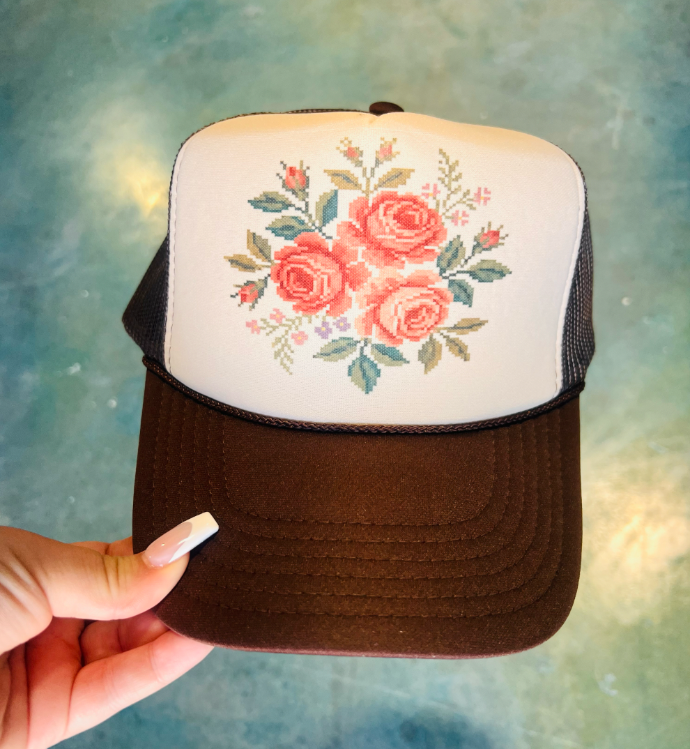 Cross Stitch Roses - Trucker