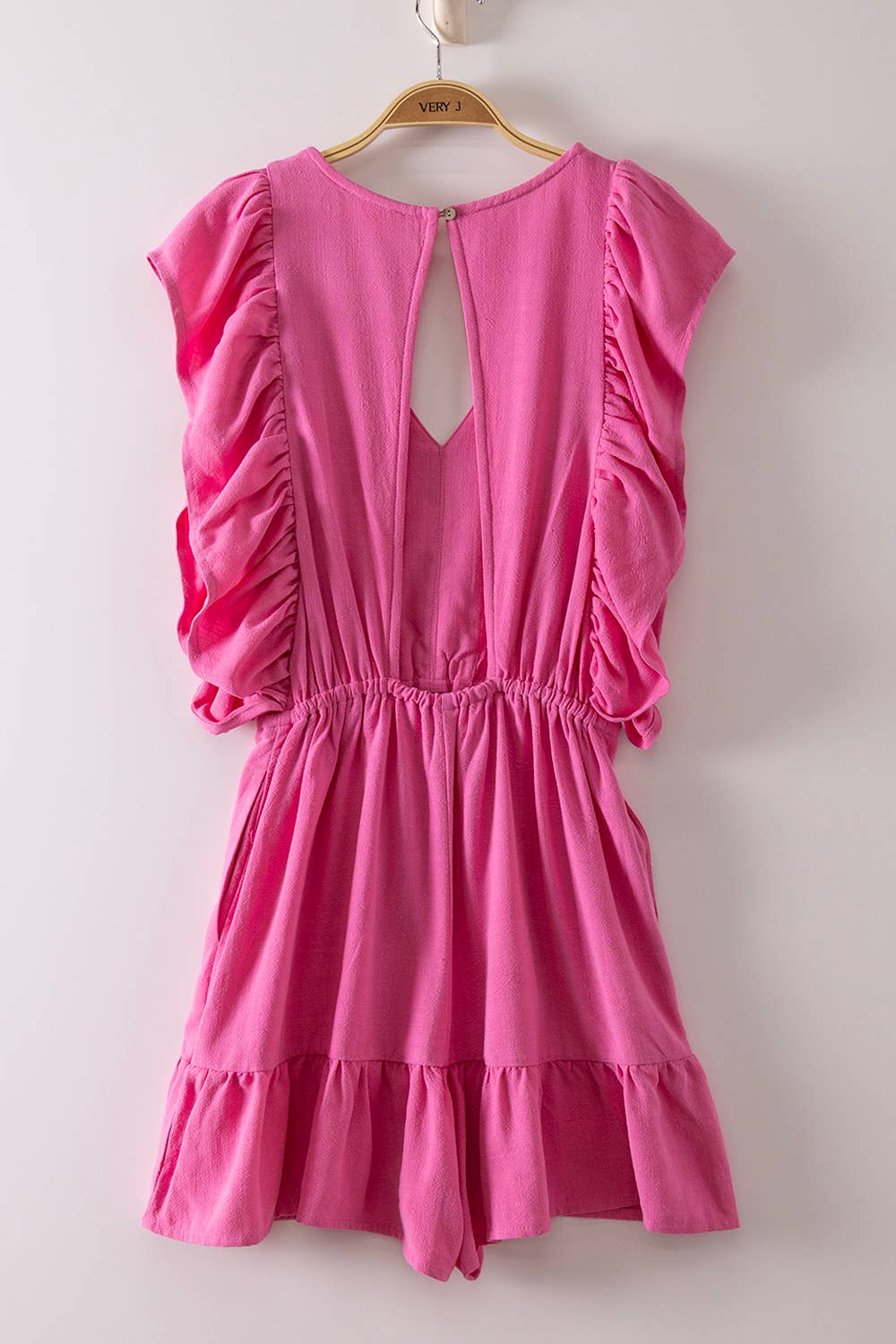 Back Cutout Detail Ruffled Sleeve Romper: Sky