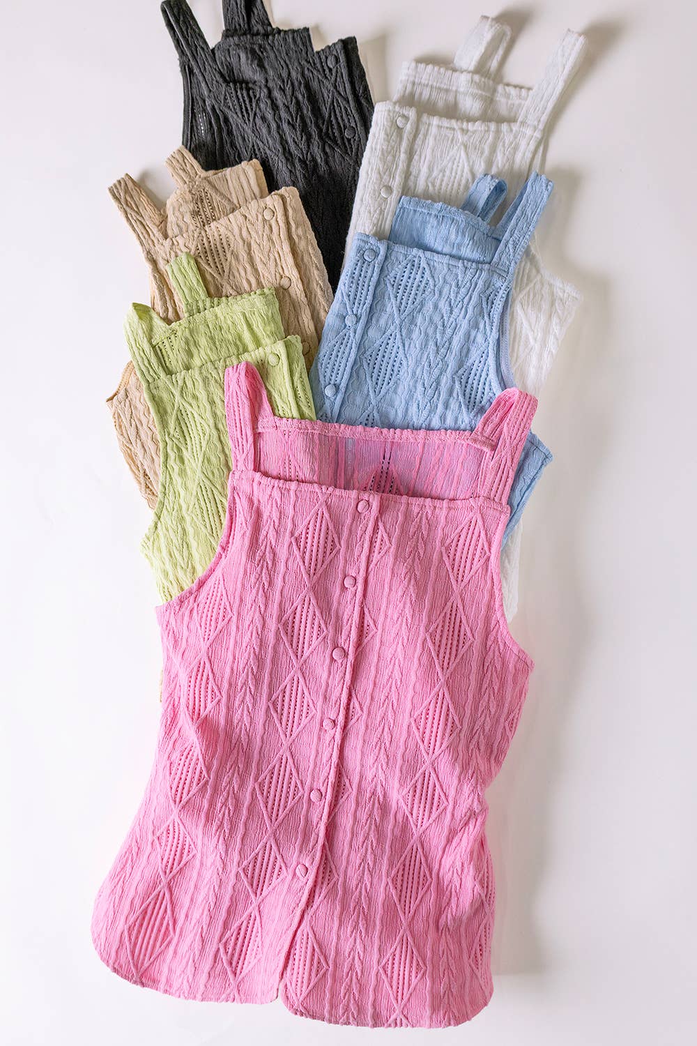 Textured Sleeveless Button Down Top: LT BLUE