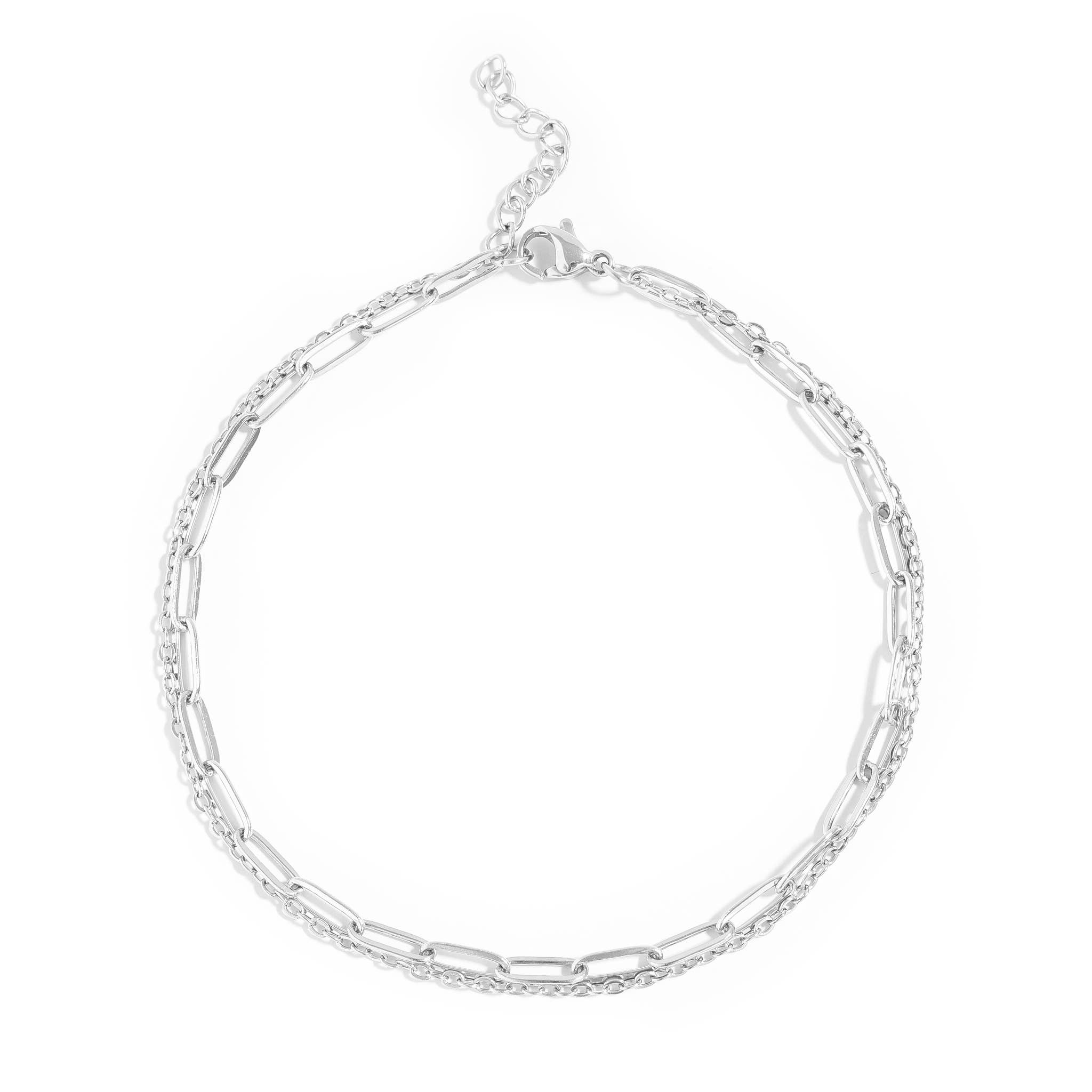 2 Row Paperclip Anklet: Stainless
