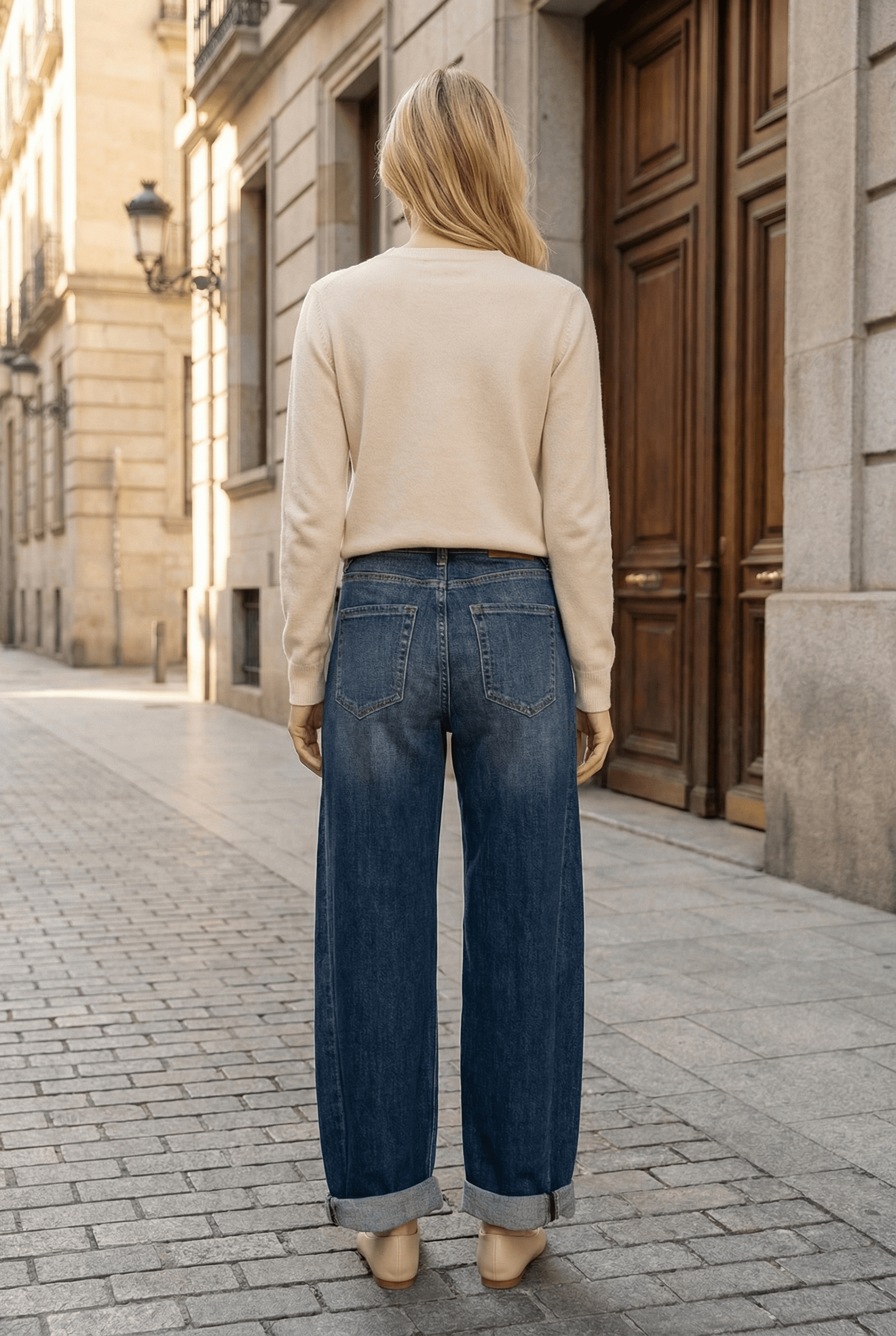 HIGH RISE RELAXED TAPERED DARK WASH BARREL JEANS: 13 (30)