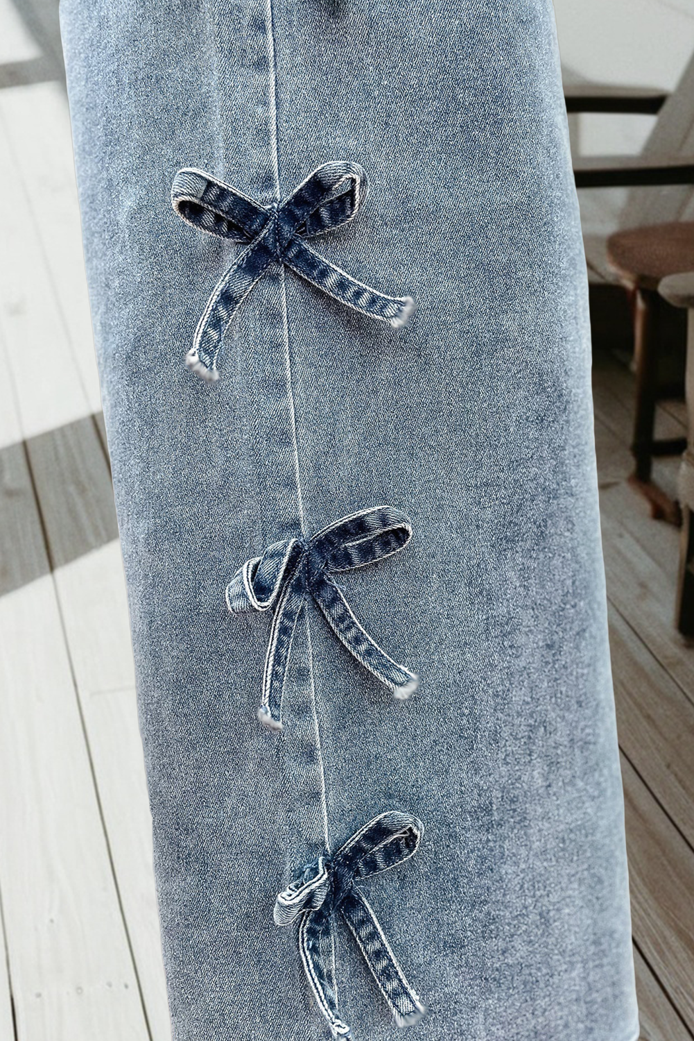 Bow Knot Side Detail Straight Leg Jeans: Beau Blue, 10