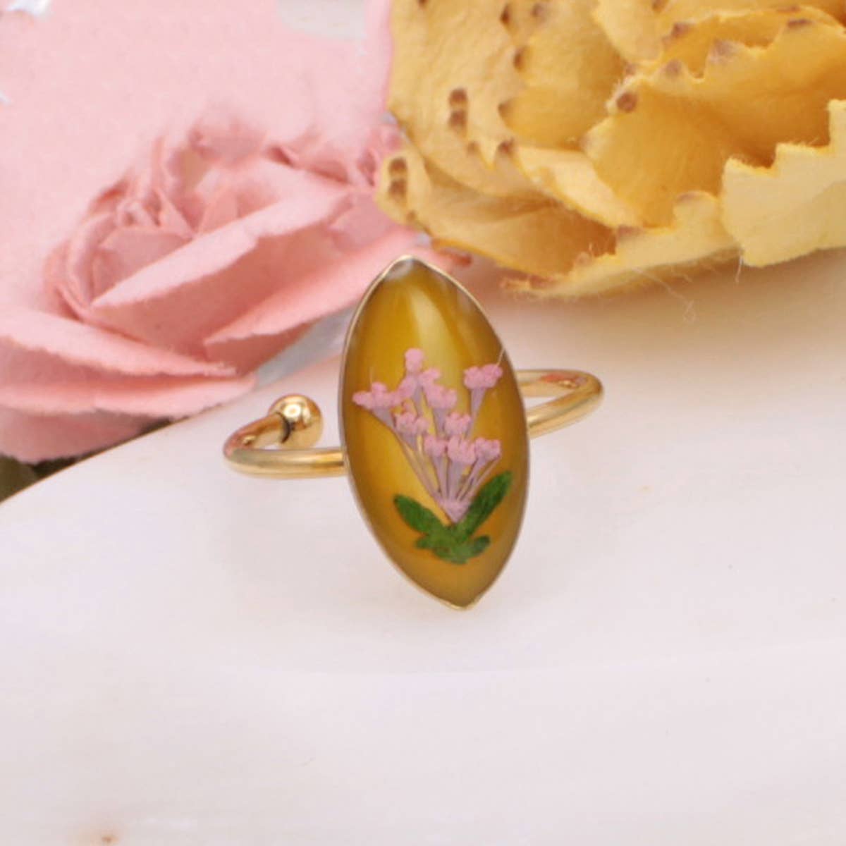 Marquis Adjustable Gold Dried Flower Ring