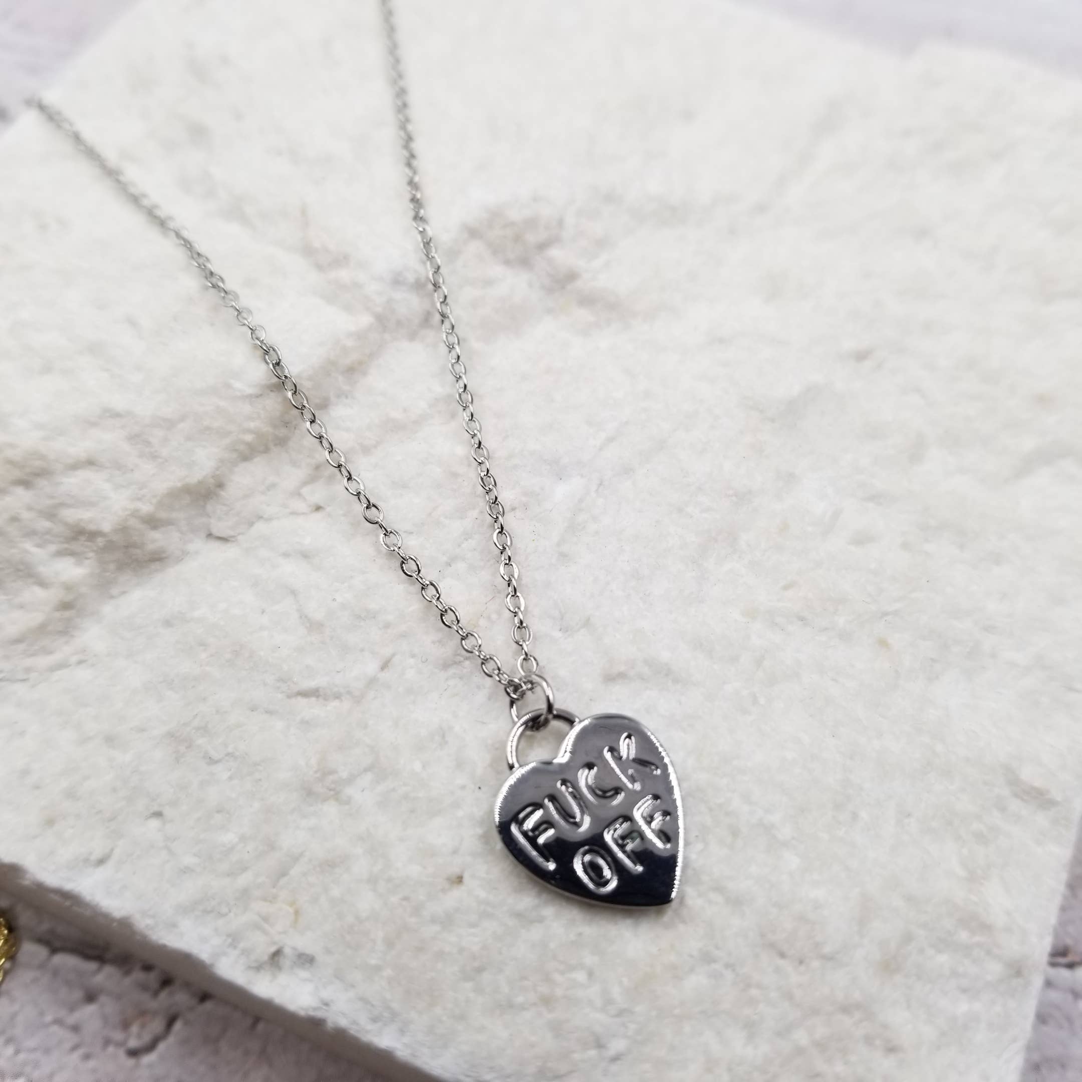 FUCK OFF Pendant Necklace: Silver