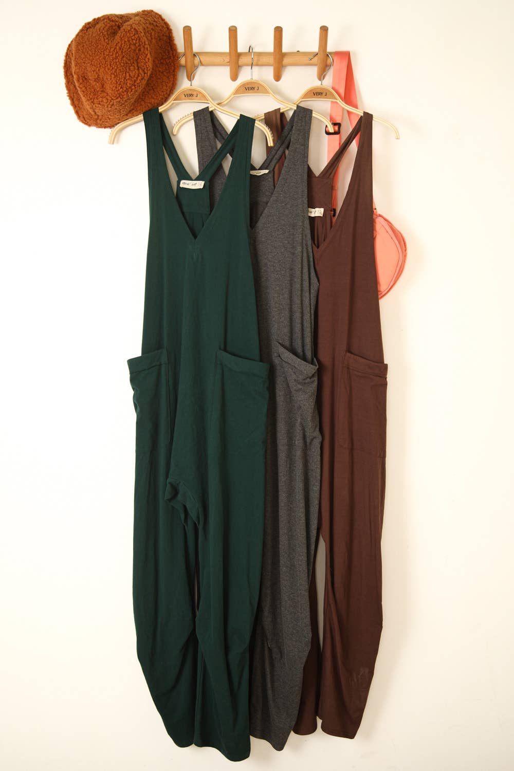 Casual Loose Fit Solid Knit Baggy Jumpsuit: BRICK