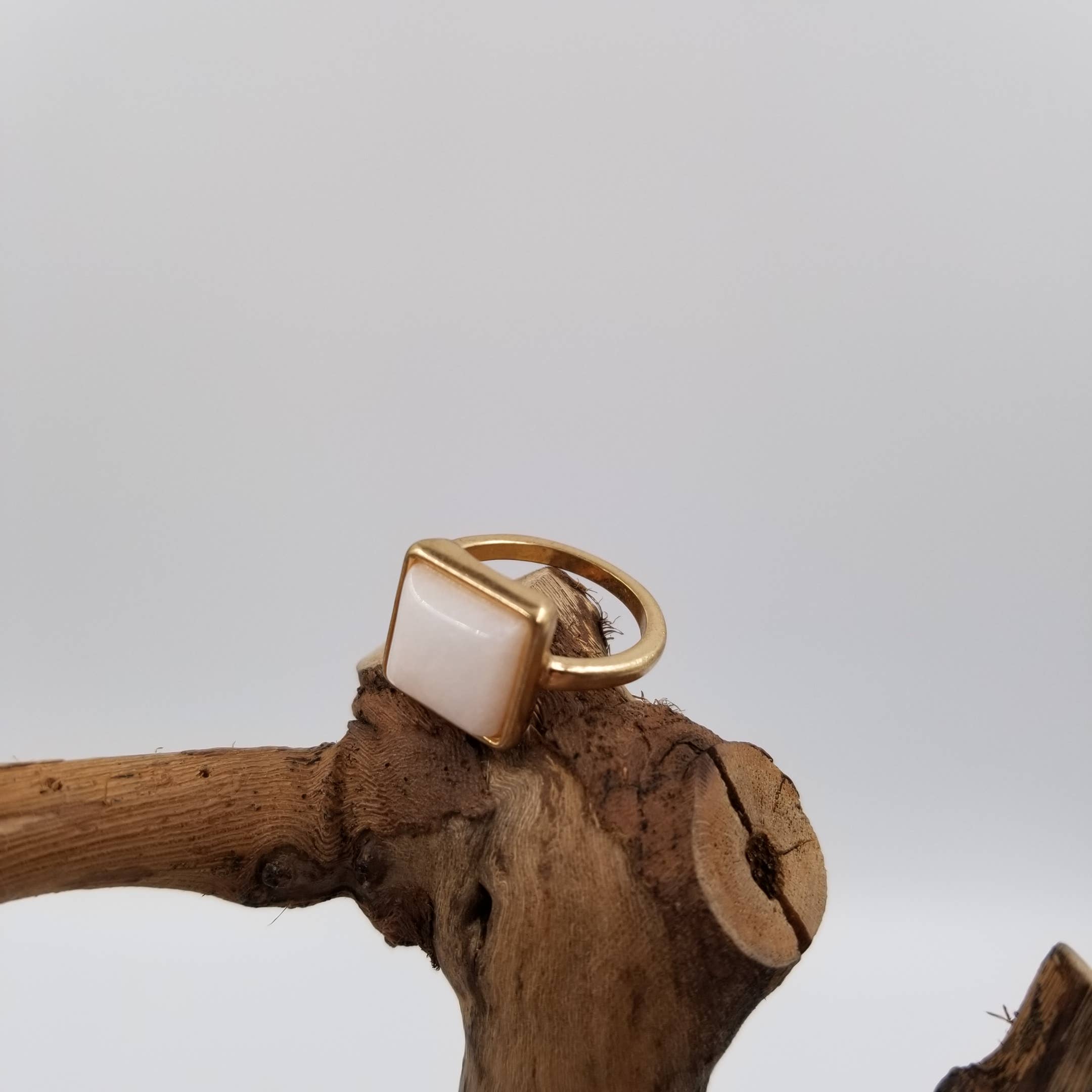 Square Natural Stone Ring: Green