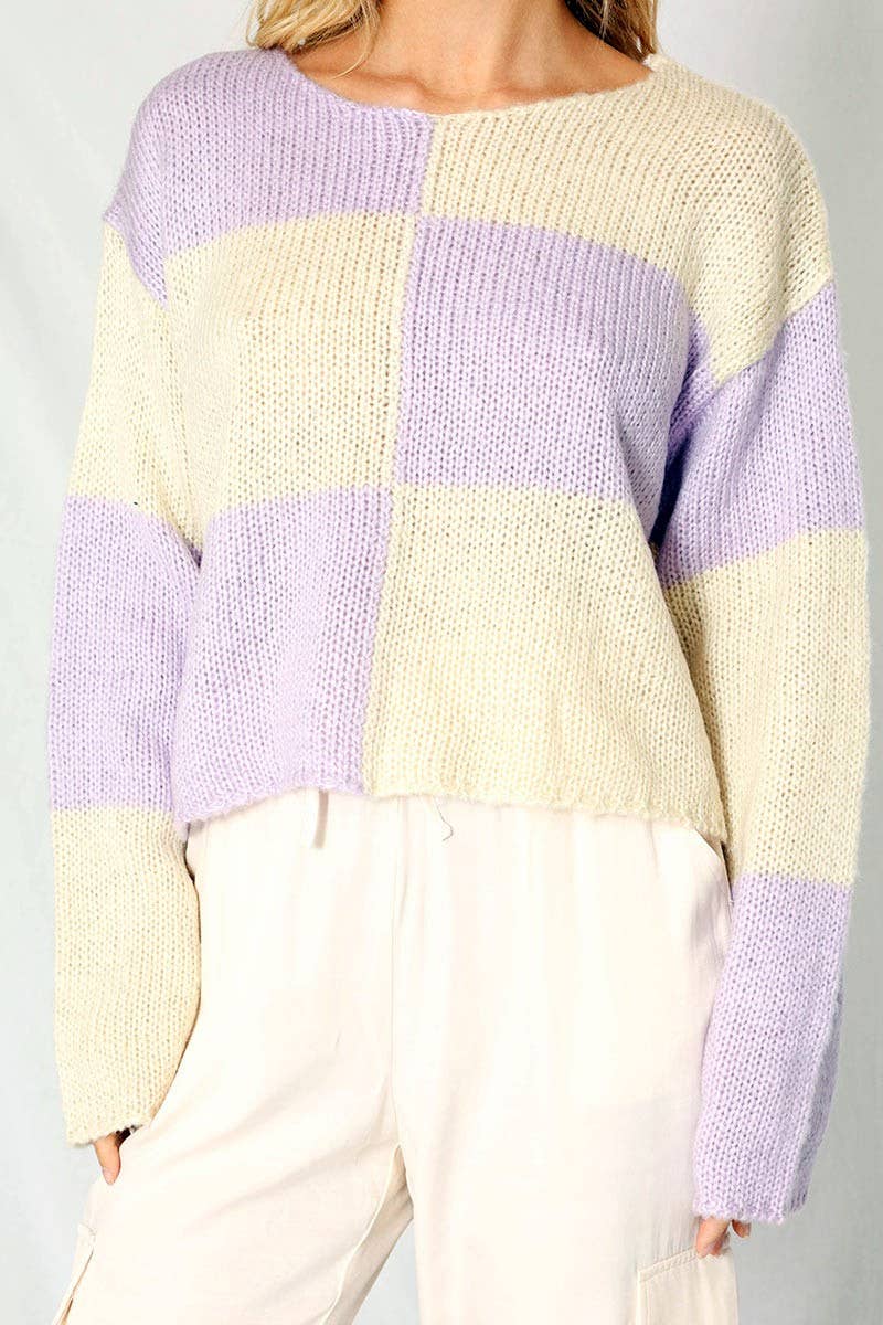 Checkered cropped sweater: Lilac, L
