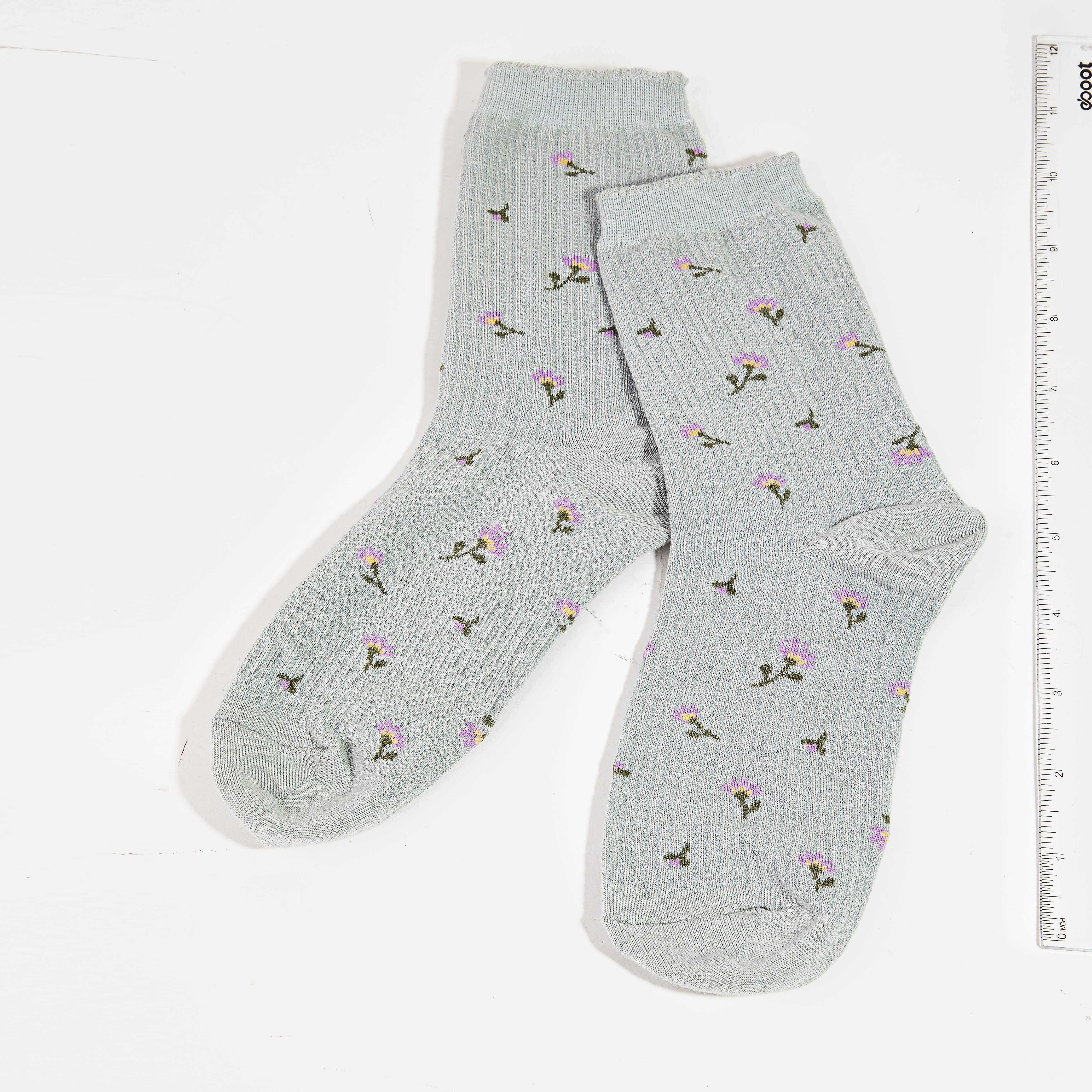 Blue Flower Rose Print Socks: MULTI