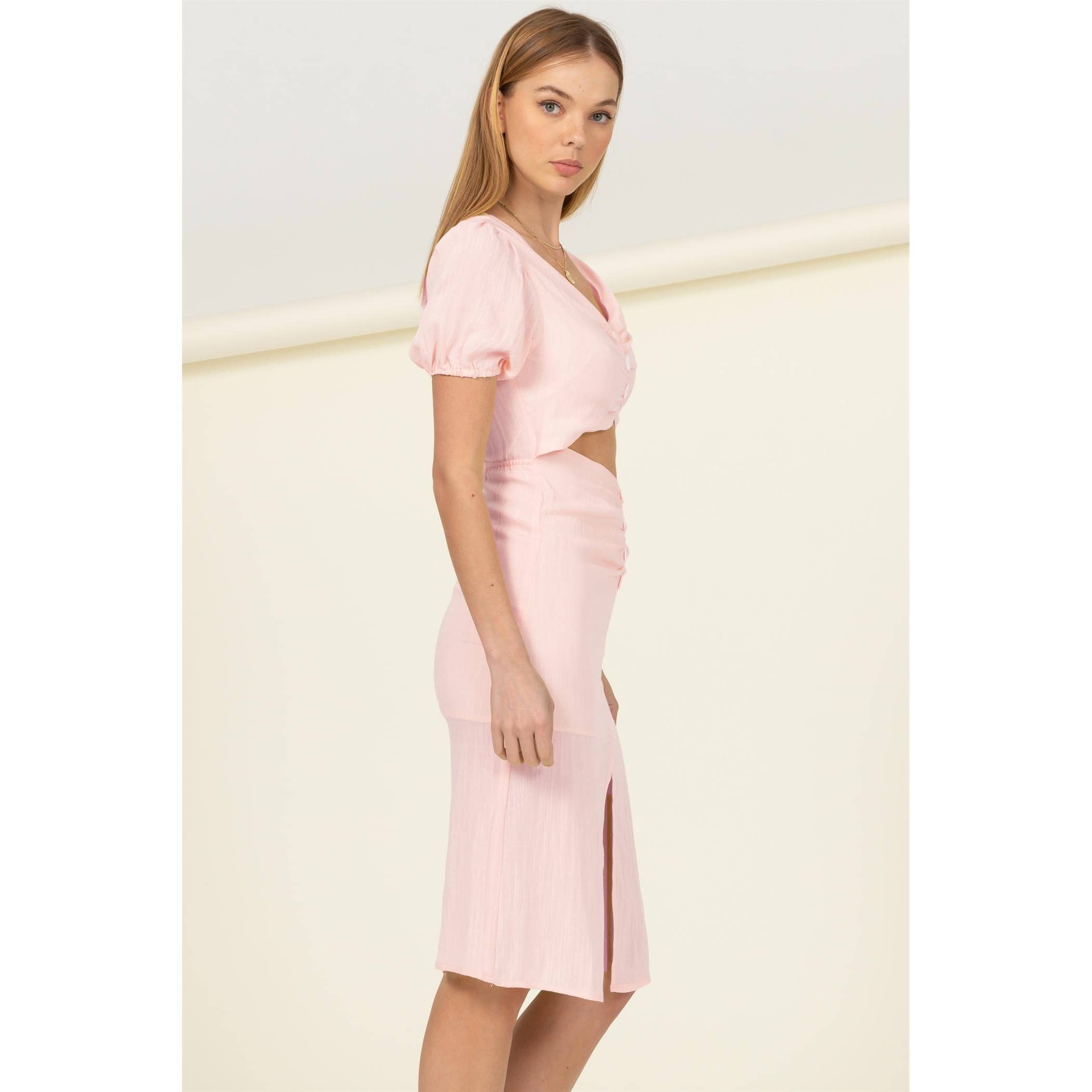 Sweet girl button-front cutout midi dress : PINK