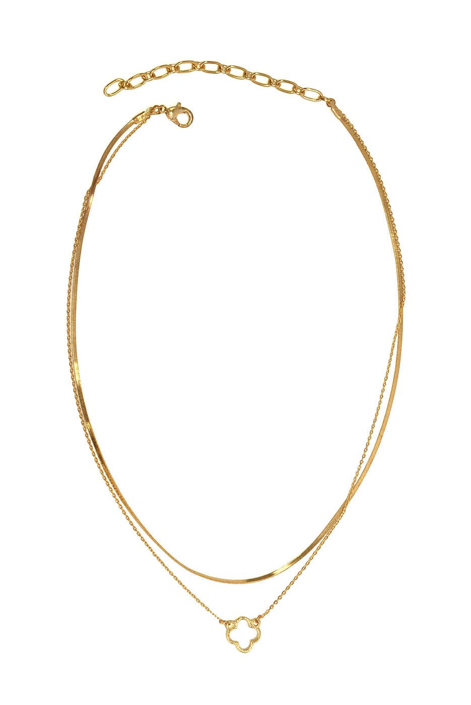 15+ Quatrefoil Pendant 2 Row Necklace: Silver