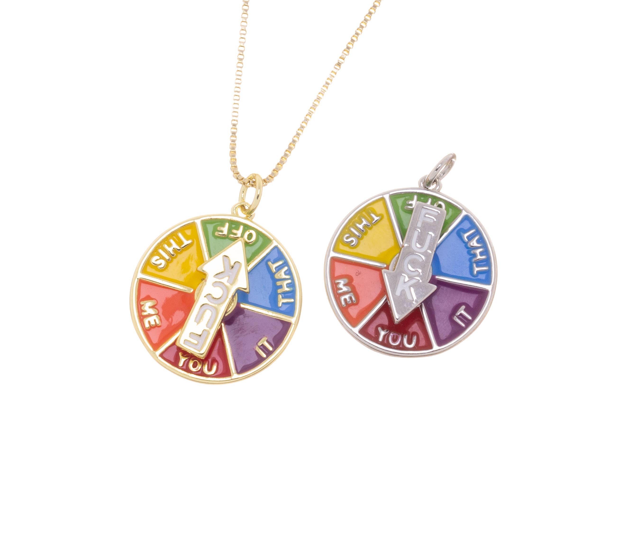 Gold Fcuk Charm Necklace With Spinning Arrow