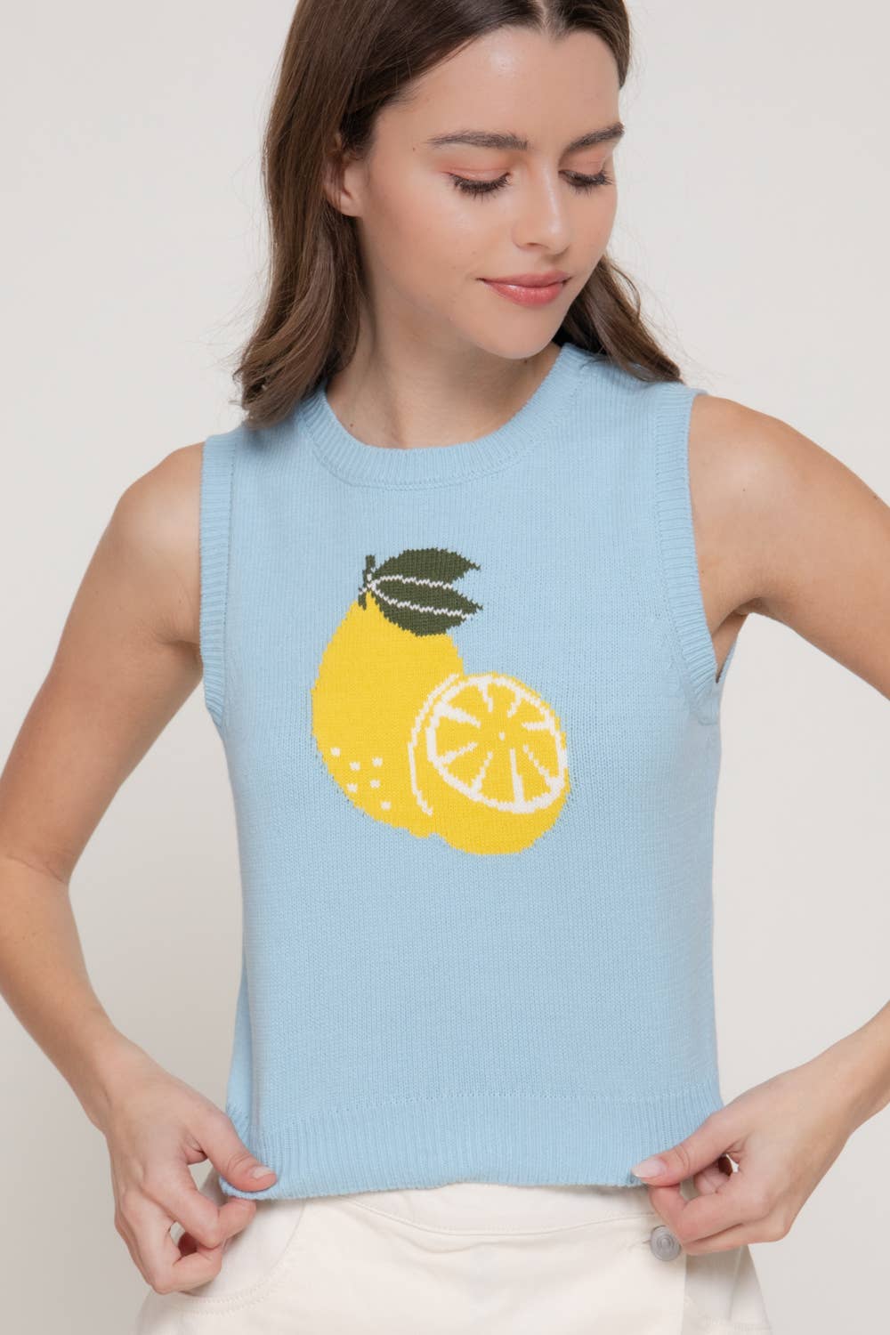 Sleeveless Sweater Top: BLU-light blue, S