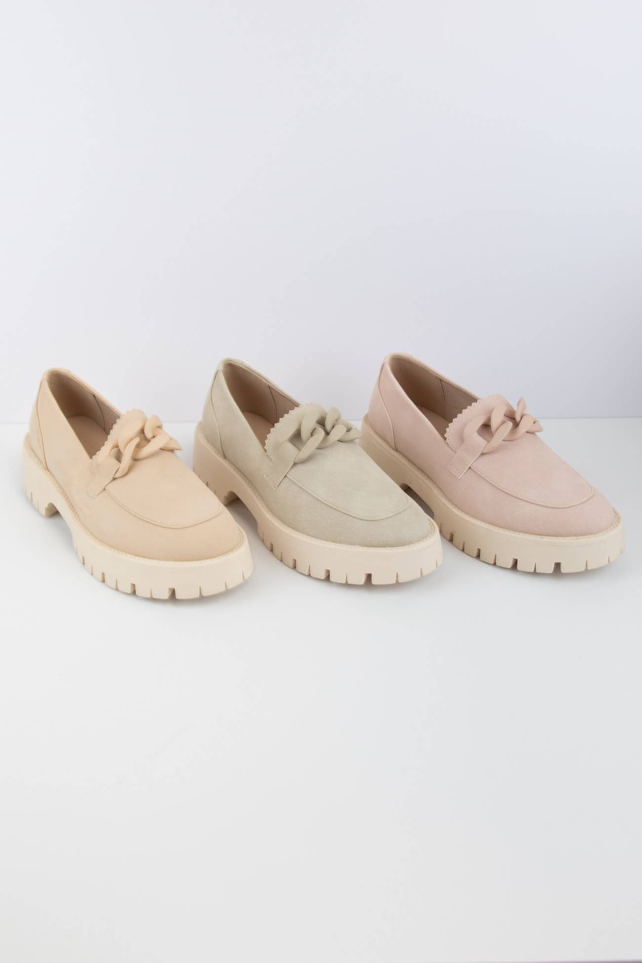 MADISON Chunky Chain Lug Sole Loafers: LIGHT TAUPE