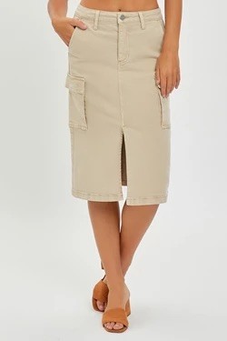 Plus - High Rise Cargo Skirt - Sand