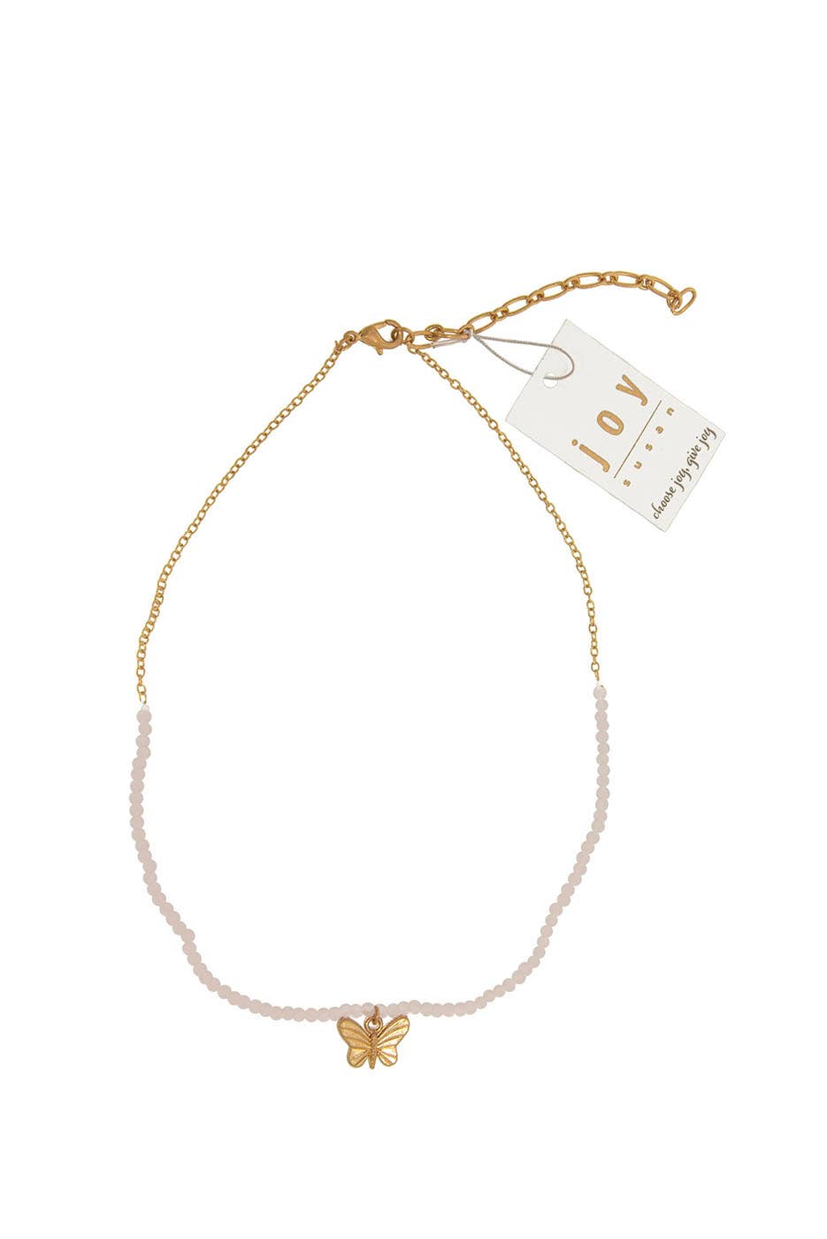 16"+3 Butterfly w/Beads Necklace: Gold & Pink