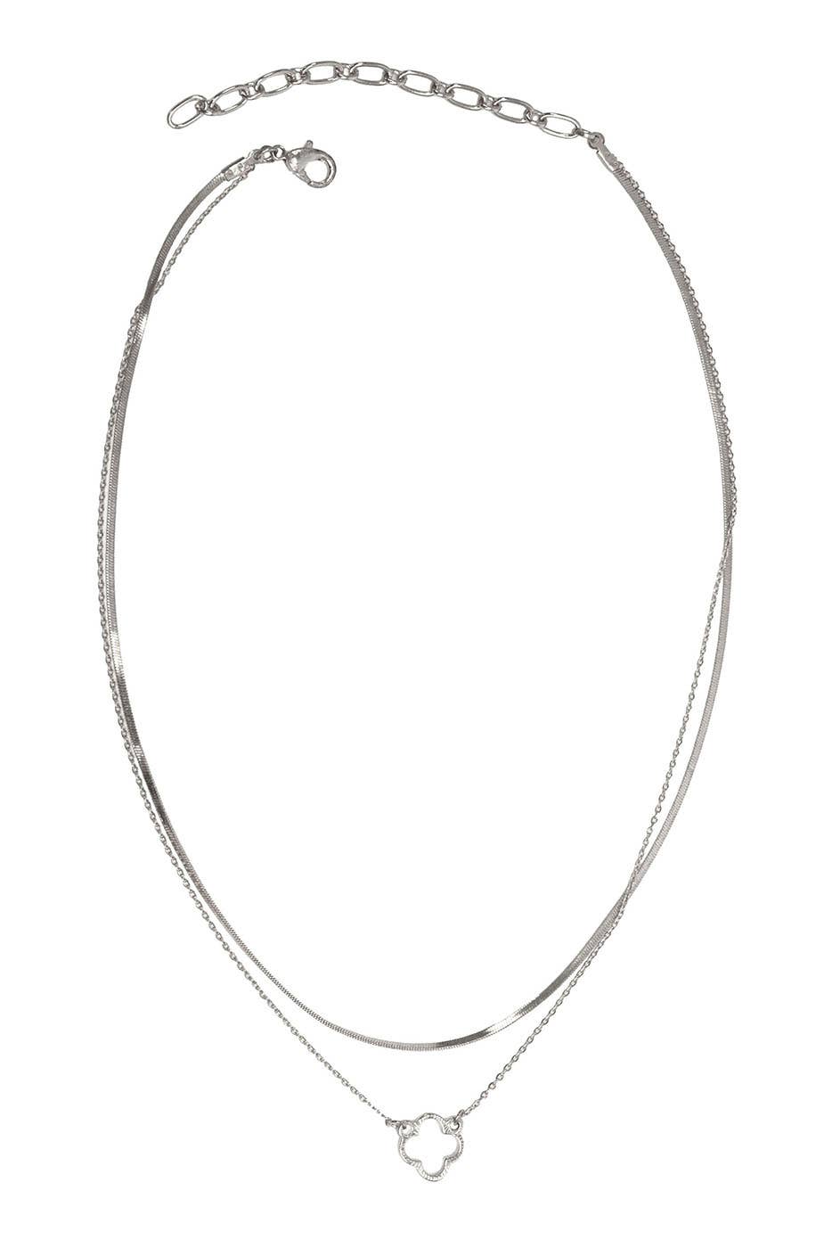 15+ Quatrefoil Pendant 2 Row Necklace: Silver