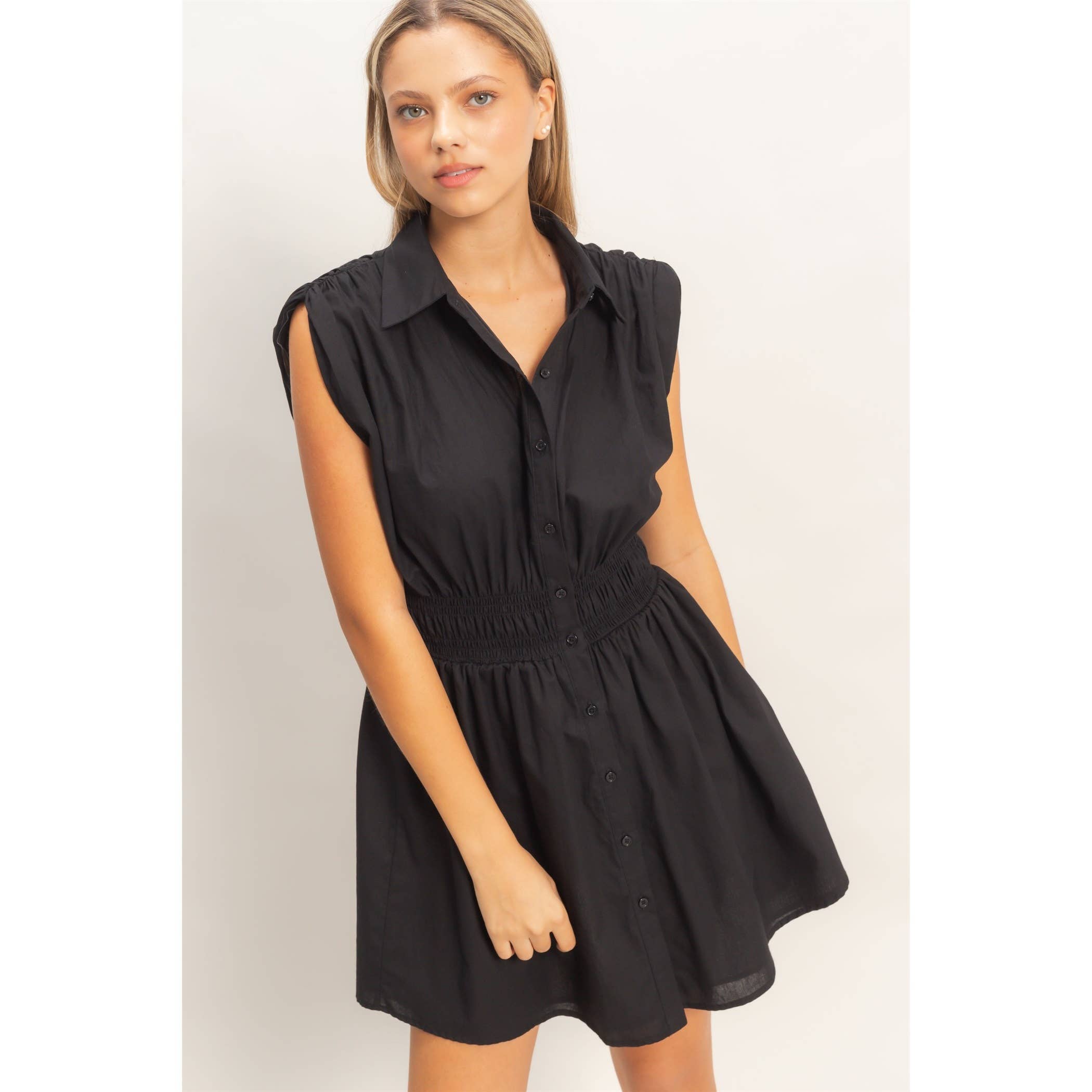 Sleeveless Button-Up Dress: SKY BLUE