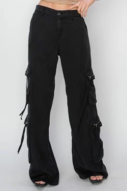 HIGH RISE TENCEL MULTI CARGO POCKET WIDE PANTS