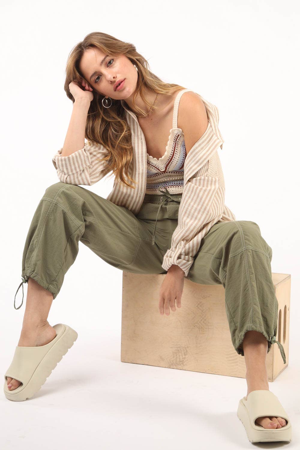 Woven Parachute Activewear Jogger Pants: DENIM