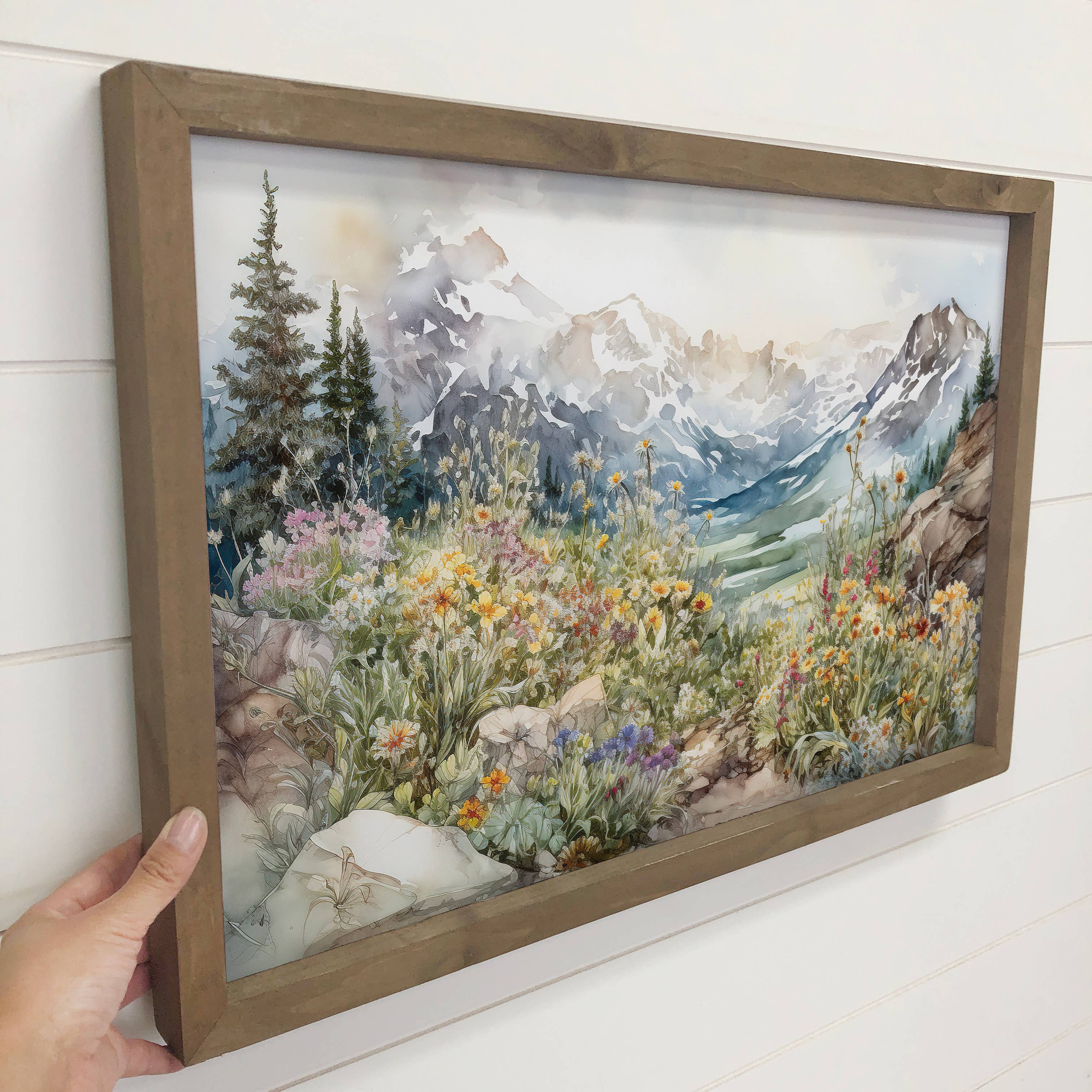 Mountain Wildflowers - Mountain Landscape Canvas Art: 24x36" Extra Large Canvas Art with Thick Wood Frame