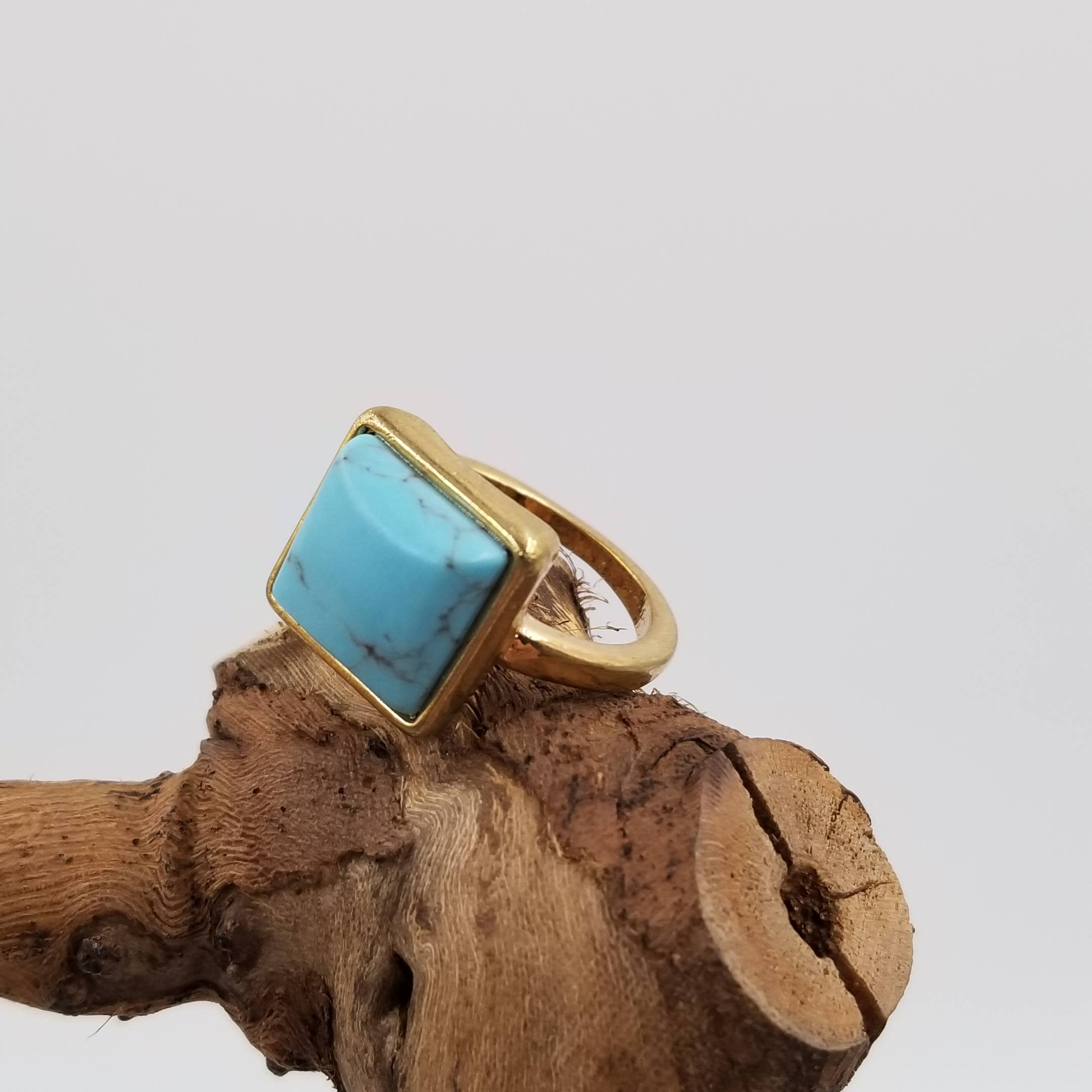 Square Natural Stone Ring: Green