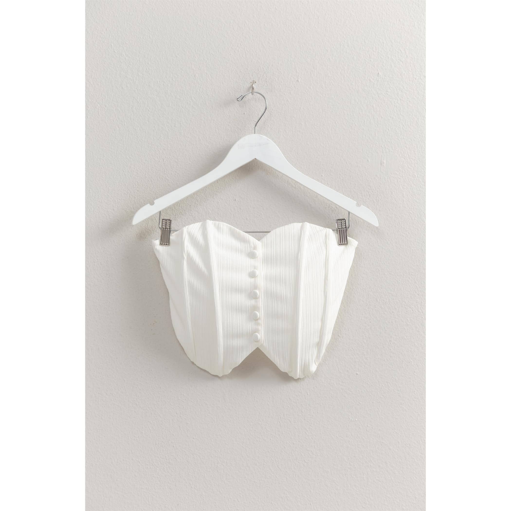 Buttoned Front Strapless Knit Bustier Top: PEACH