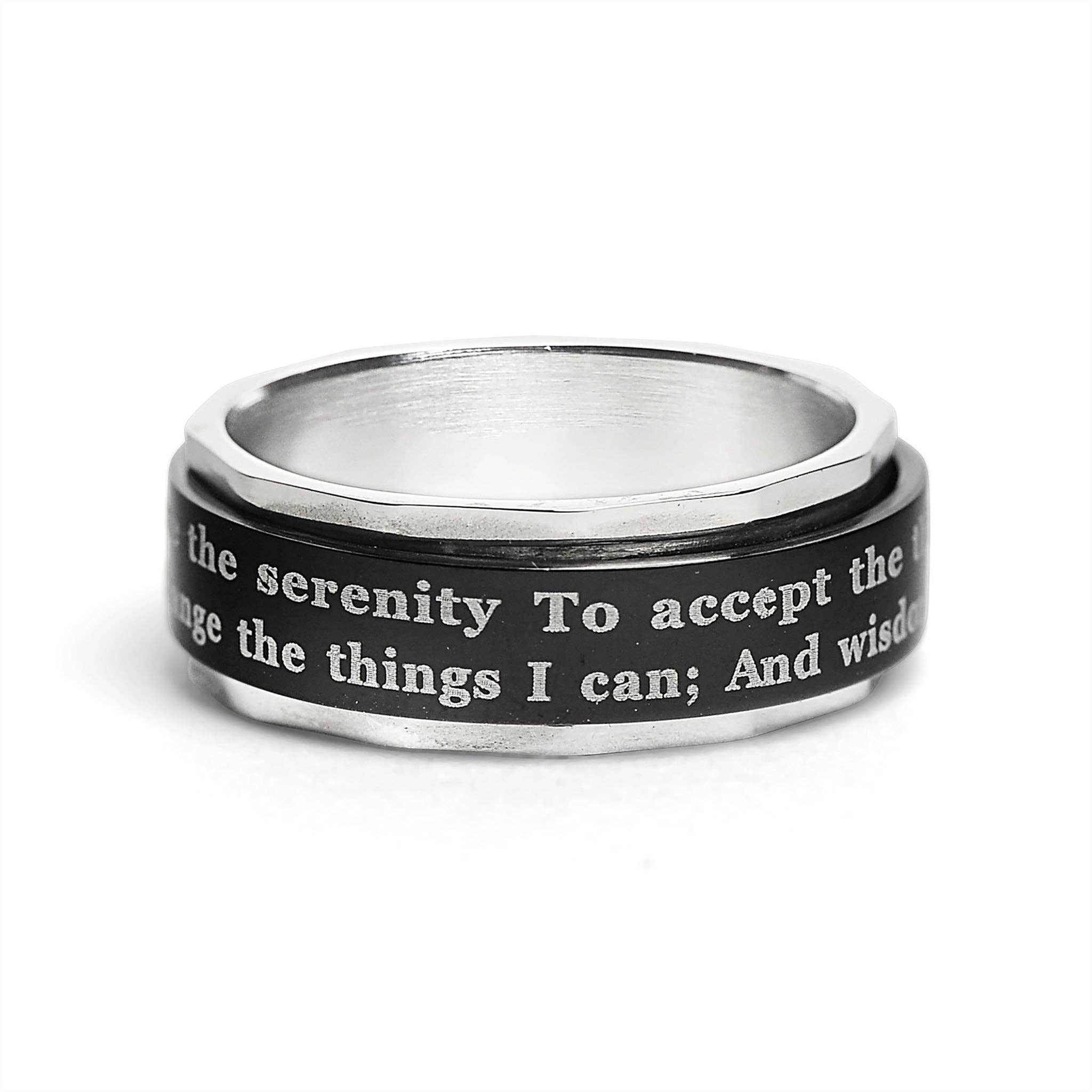 Stainless Serenity Prayer Spinner Center Ring: 7, 8mm