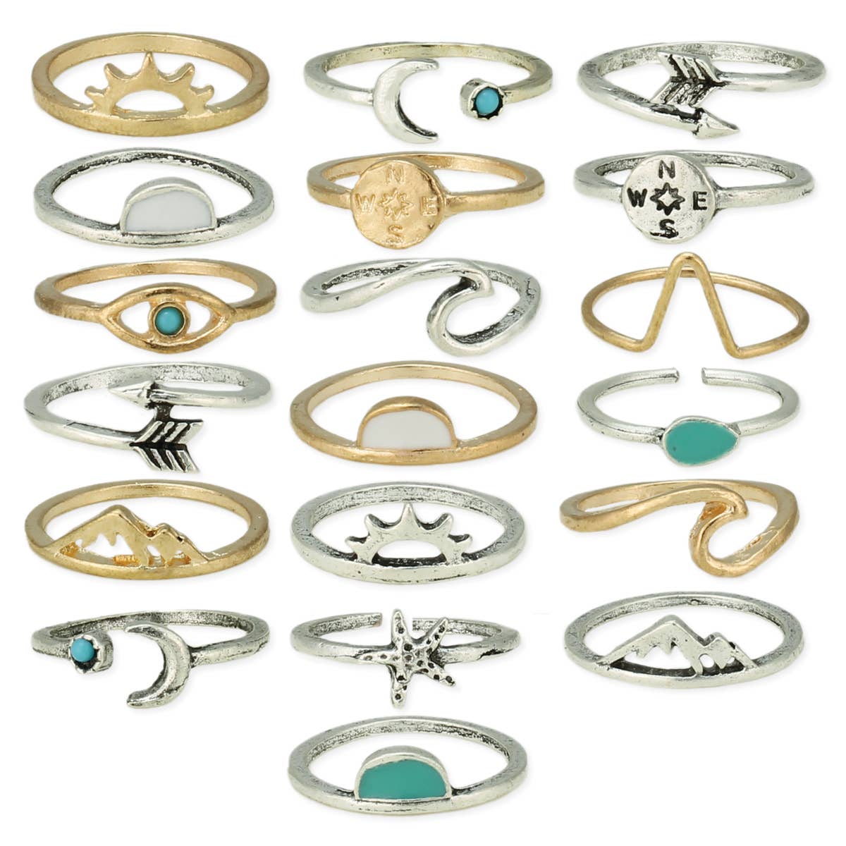 Mixed Metal Symbol Charm Rings: Variety