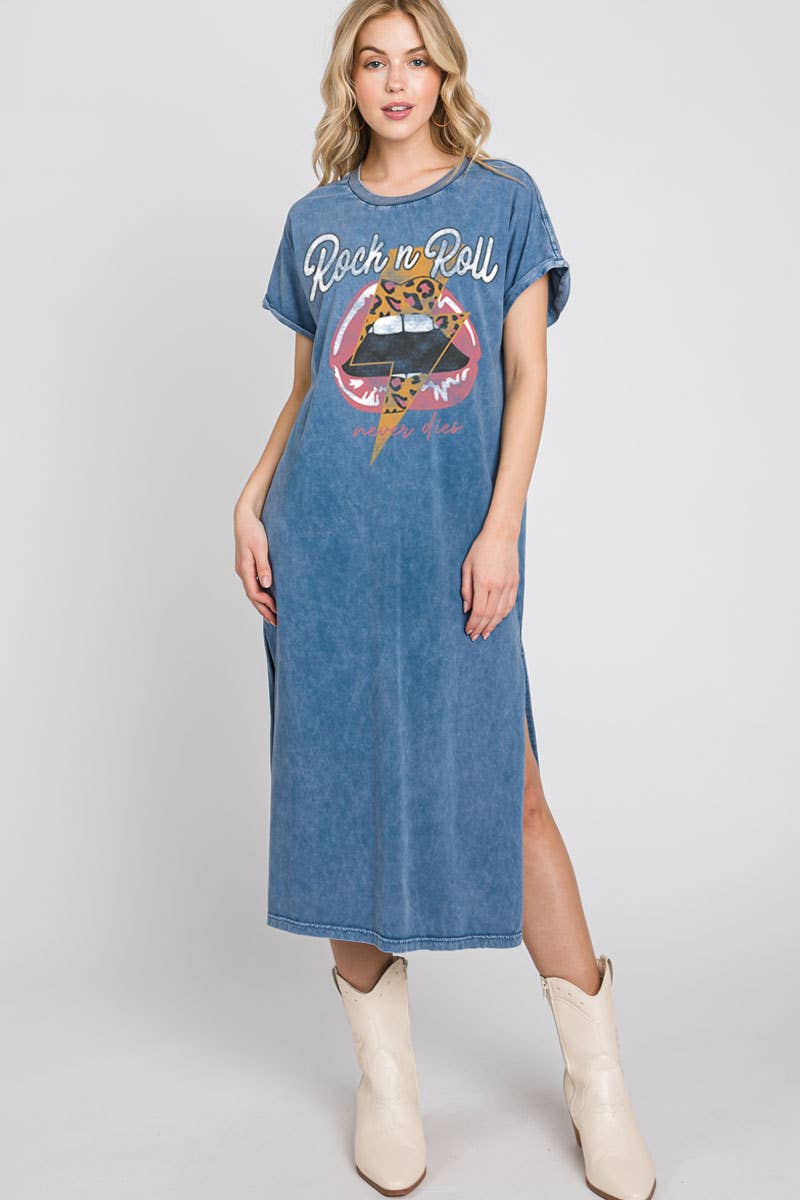 ROCK AND ROLL NEVER DIES MINERAL GRAPHIC DRESS: MINERAL TAUPE, M