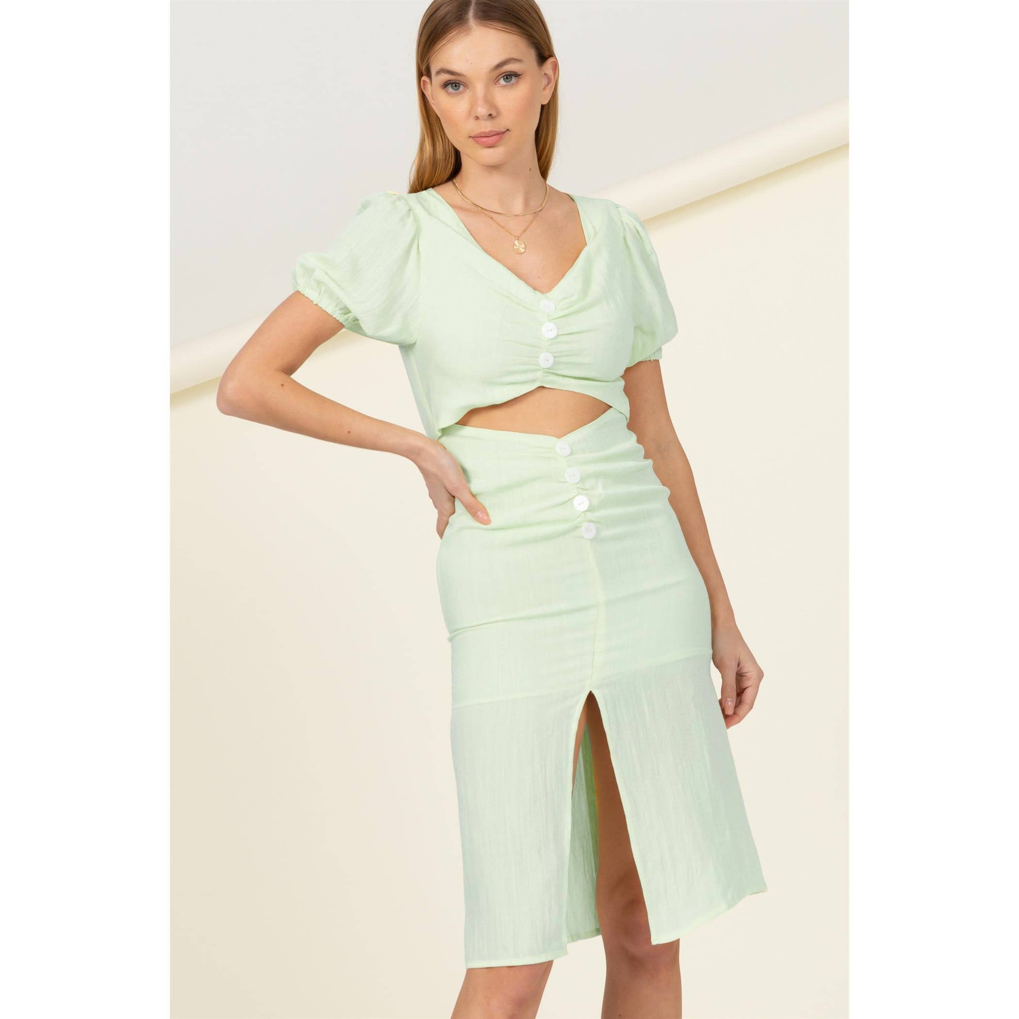 Sweet girl button-front cutout midi dress : PINK