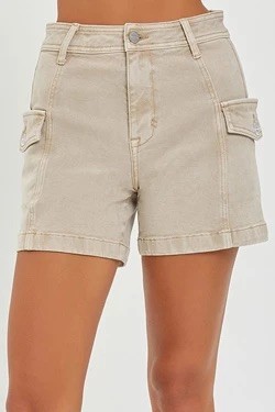 High Rise Cargo Shorts - Khaki