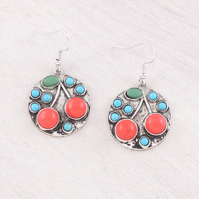 Cherry Turquoise Semi Stone Dangle Earrings: Turquoise/Red