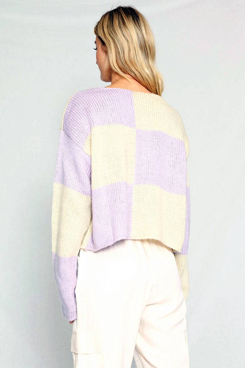 Checkered cropped sweater: Lilac, L