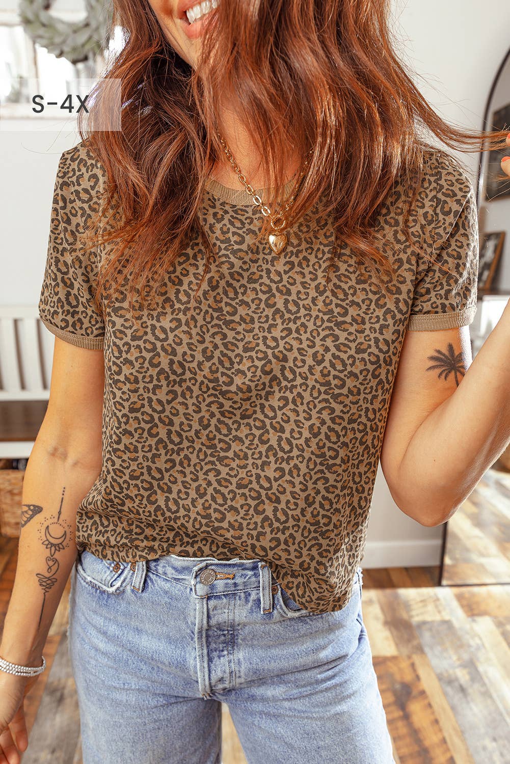 Plus Size Leopard Print Ribbed Tee: Brown, 3X